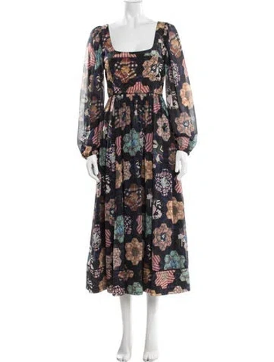 Pre-owned La Ligne Floral Print Long Dress In Blue