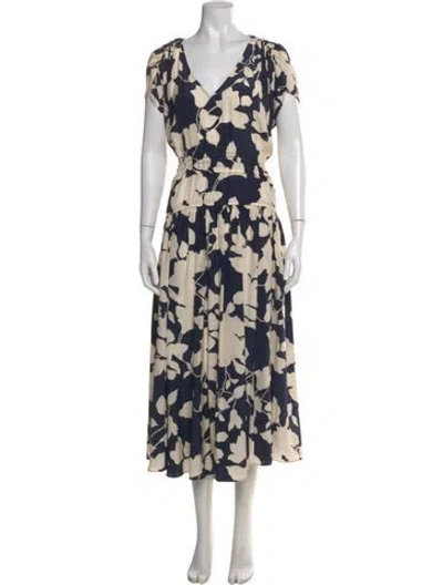 Pre-owned La Ligne Floral Print Long Dress In Blue