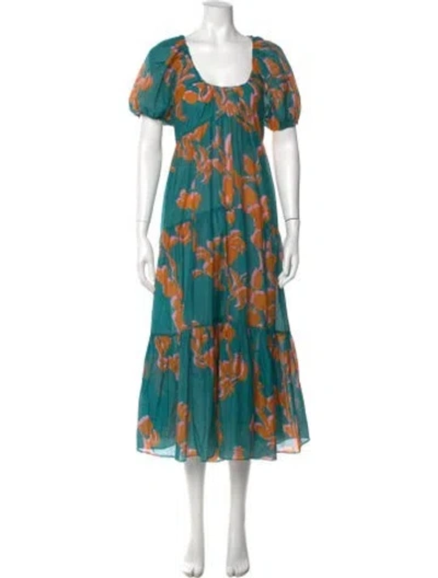 Pre-owned La Ligne Floral Print Long Dress In Green