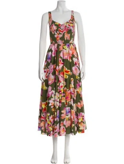 Pre-owned La Ligne Floral Print Long Dress In Green