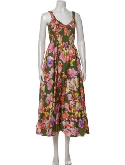 Pre-owned La Ligne Floral Print Long Dress In Green