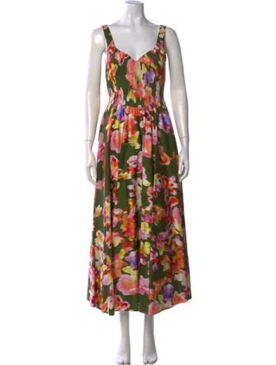 Pre-owned La Ligne Floral Print Long Dress In Green