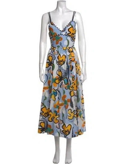 Pre-owned La Ligne Floral Print Midi Length Dress In Blue