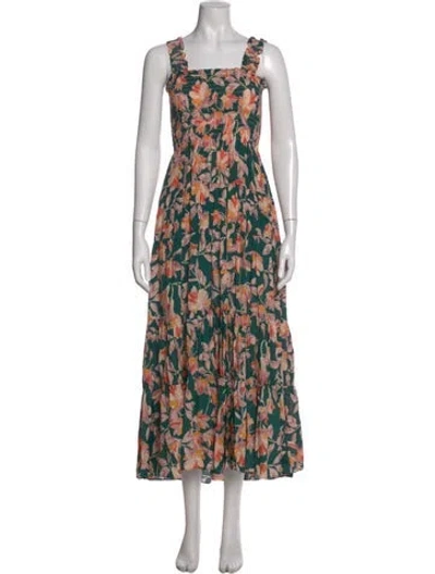 Pre-owned La Ligne Floral Print Midi Length Dress In Green