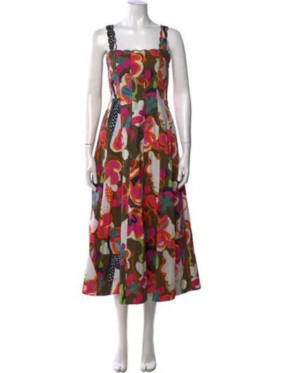 Pre-owned La Ligne Floral Print Midi Length Dress In Green
