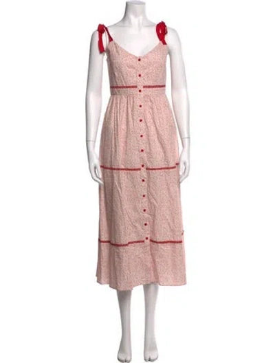 Pre-owned La Ligne Floral Print Midi Length Dress W/ Tags In Red