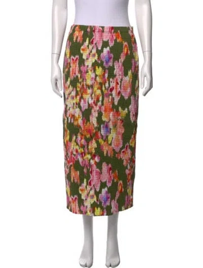 Pre-owned La Ligne Floral Print Midi Length Skirt In Green
