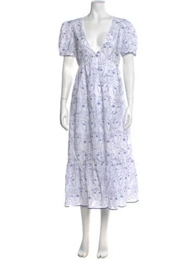 Pre-owned La Ligne Graphic Print Long Dress In White