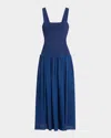 La Ligne Henriette Mixed-media Tank Top Dress In Indigo