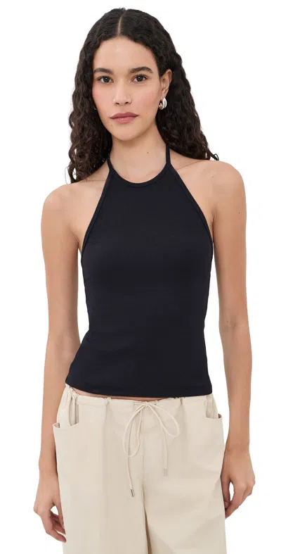 La Ligne Ribbed Jersey Halterneck Tank In Black
