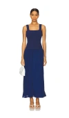 La Ligne Henriette Mixed-media Tank Top Dress In Indigo