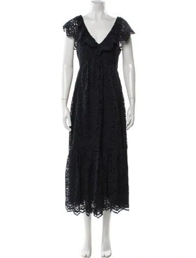 Pre-owned La Ligne Lace Pattern Long Dress In Blue