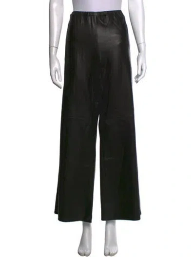 Pre-owned La Ligne Lamb Leather Wide Leg Pants In Black