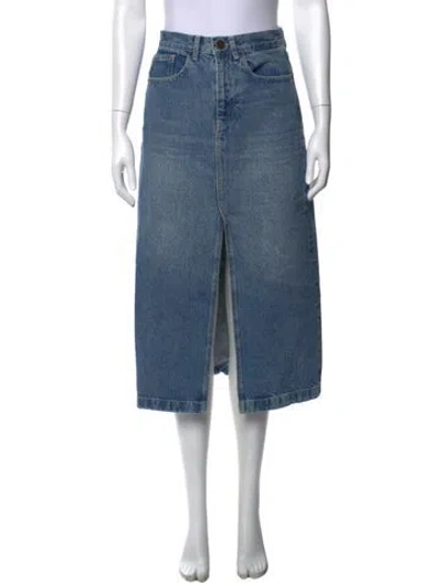 Pre-owned La Ligne Leather Trim Embellishment Midi Length Skirt In Blue