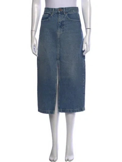 Pre-owned La Ligne Leather Trim Embellishment Midi Length Skirt In Blue
