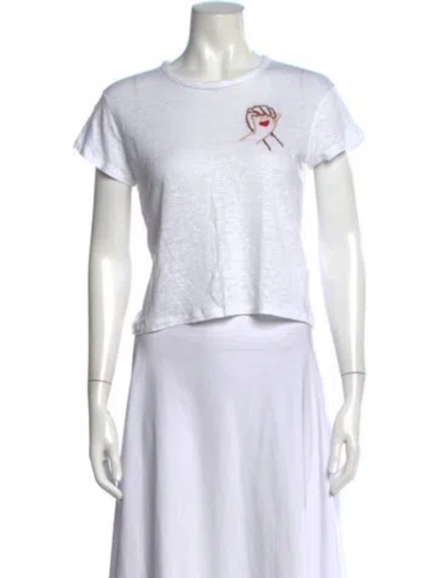 Pre-owned La Ligne Linen Graphic Print T-shirt In White