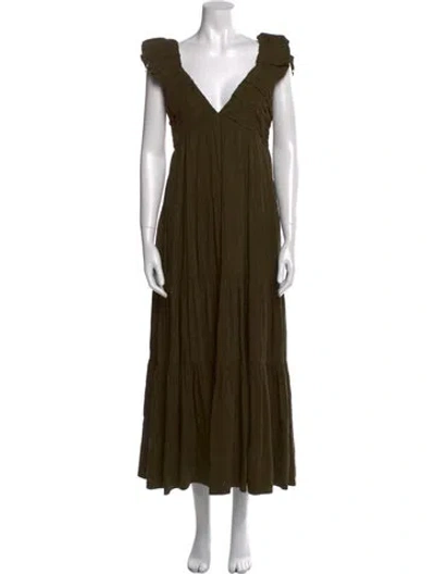 Pre-owned La Ligne Linen Long Dress In Green
