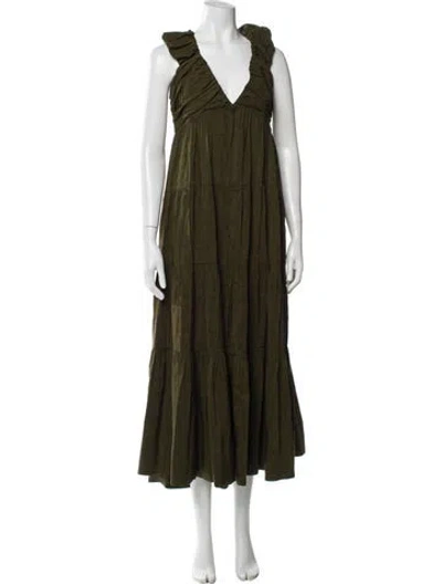 Pre-owned La Ligne Linen Long Dress In Green