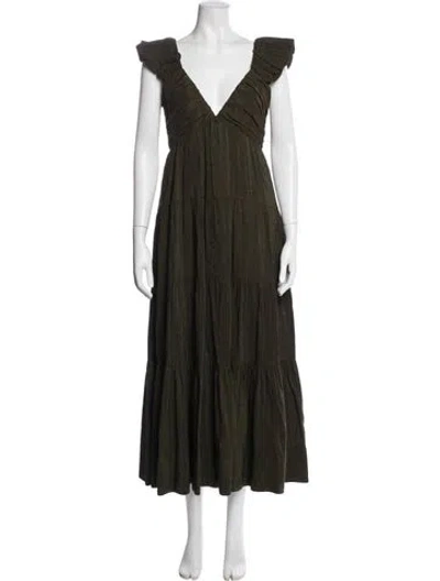 Pre-owned La Ligne Linen Long Dress In Green