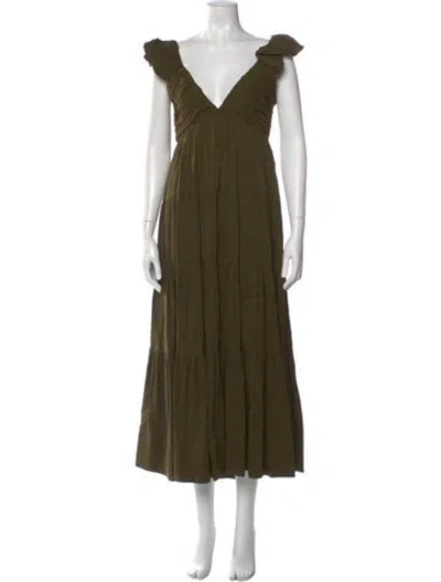 Pre-owned La Ligne Linen Long Dress In Green