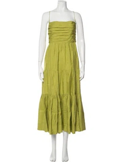 Pre-owned La Ligne Linen Midi Length Dress In Green