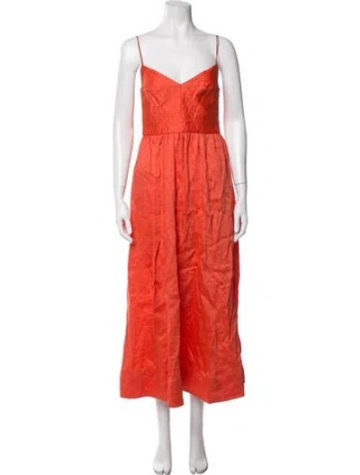 Pre-owned La Ligne Linen Midi Length Dress In Orange