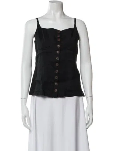 Pre-owned La Ligne Linen Square Neckline Button-up Top In Black