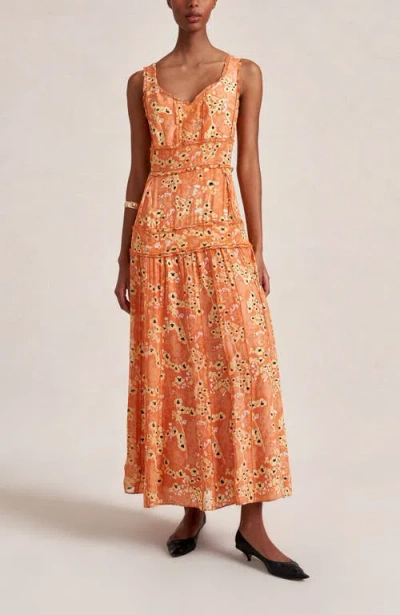La Ligne Panelled Printed Silk Maxi Dress In Orange