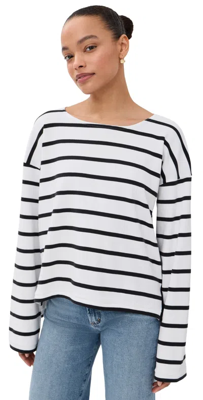 La Ligne Long Sleeve Breton Tee Ivory/black In White