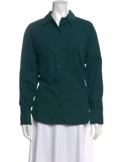 Pre-owned La Ligne Long Sleeve Button-up Top In Green