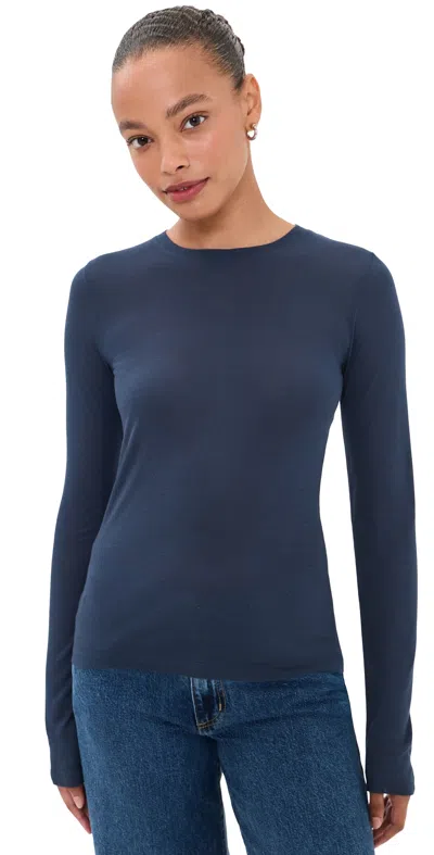 La Ligne Long Sleeve Feather Weight Tee Navy In Blue