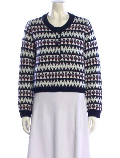 Pre-owned La Ligne Merino Wool Printed Sweater In White