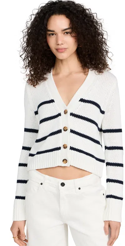 La Ligne Mini Marina Striped Cotton Cardigan In Cream/navy