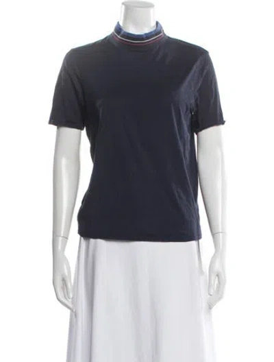 Pre-owned La Ligne Mock Neck Short Sleeve T-shirt In Blue