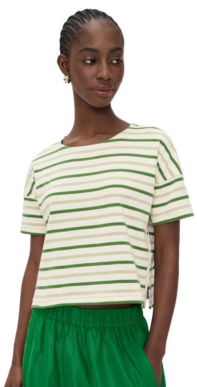 La Ligne Multi Stripe Short Sleeve Breton Tee Ecru/cactus Green/celedon Green In White