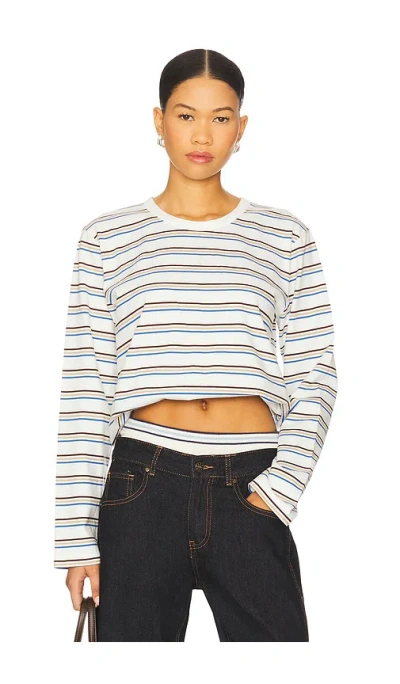 La Ligne Multi Striped Long Sleeve Boyfriend Tee In Gray