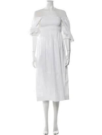 Pre-owned La Ligne Off-the-shoulder Midi Length Dress In White