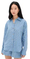 La Ligne Oversized Button Down Shirt Chambray Stripe In Blue