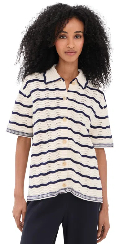 La Ligne Oversized Short Sleeve Shirt Cream/navy In Multi