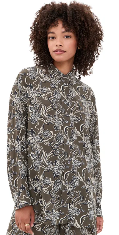 La Ligne Oversized Silk Shirt Taupe Floral In Multi
