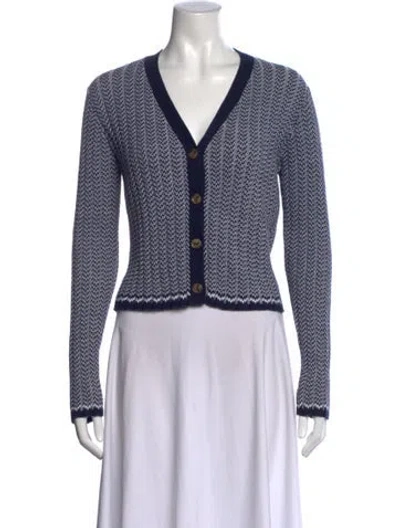 Pre-owned La Ligne Patterned V-neck Sweater In Blue