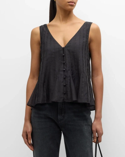 La Ligne Penelope Pleated Tank Top In Black