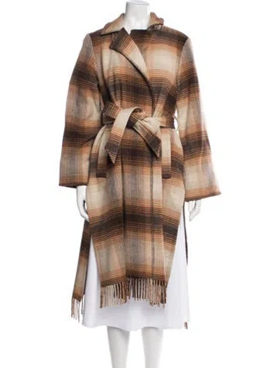 Pre-owned La Ligne Plaid Print Coat In Brown
