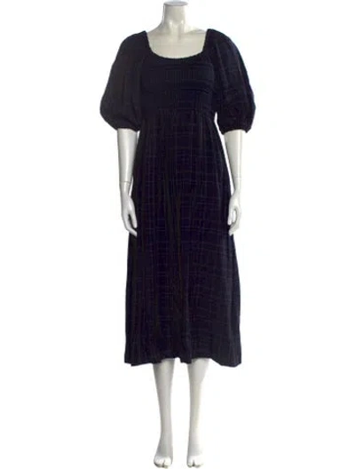 Pre-owned La Ligne Plaid Print Long Dress In Blue
