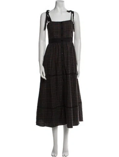 Pre-owned La Ligne Plaid Print Long Dress In Brown