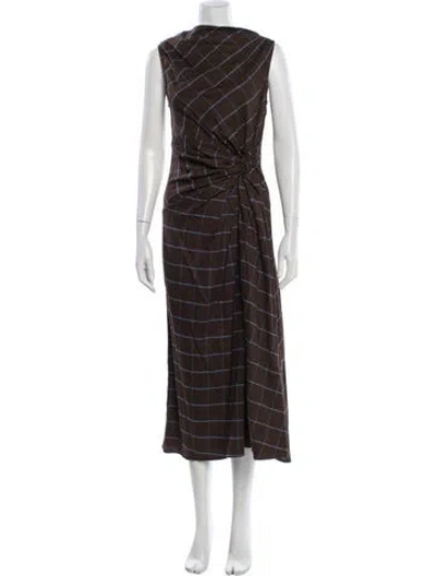 Pre-owned La Ligne Plaid Print Long Dress In Brown