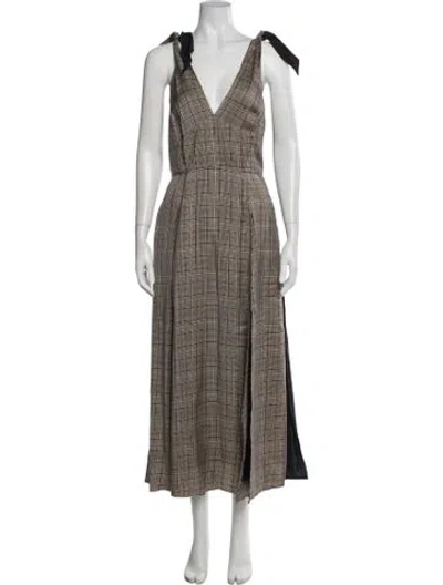 Pre-owned La Ligne Plaid Print Midi Length Dress In Neutrals