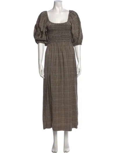 Pre-owned La Ligne Plaid Print Midi Length Dress W/ Tags In Brown