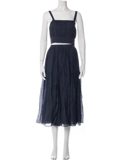 Pre-owned La Ligne Pleated Accents Skirt Suit In Blue