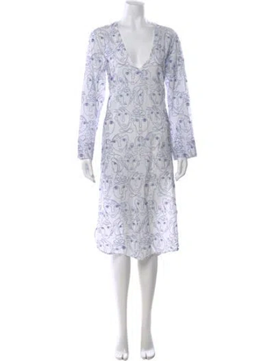 Pre-owned La Ligne Printed Midi Length Dress In White